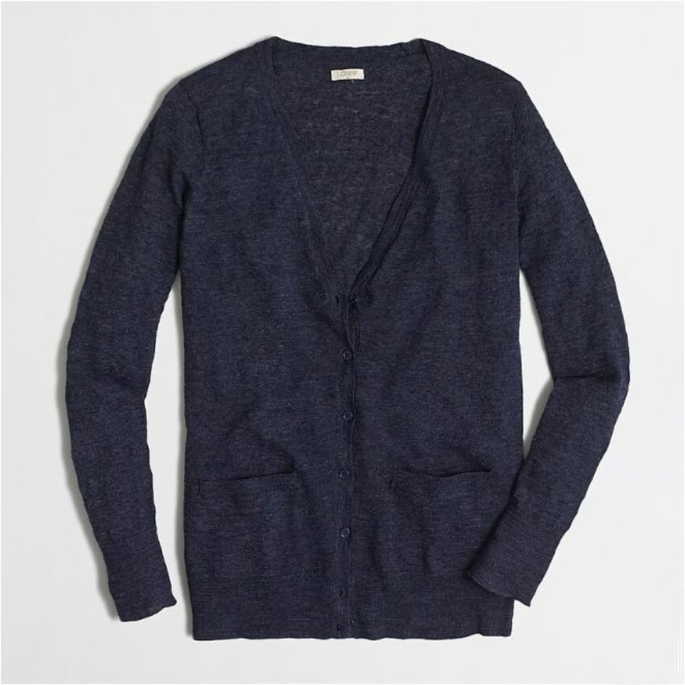 J.Crew Airspun Linen Button Down Cardigan Sweater Navy Blue Heather Small